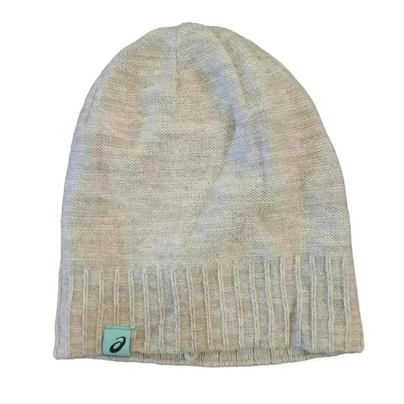 Asics Women's Heather Sage Green Acrylic Slouch Knit Beanie EUC sz OS w Logo tag - Picture 1 of 5